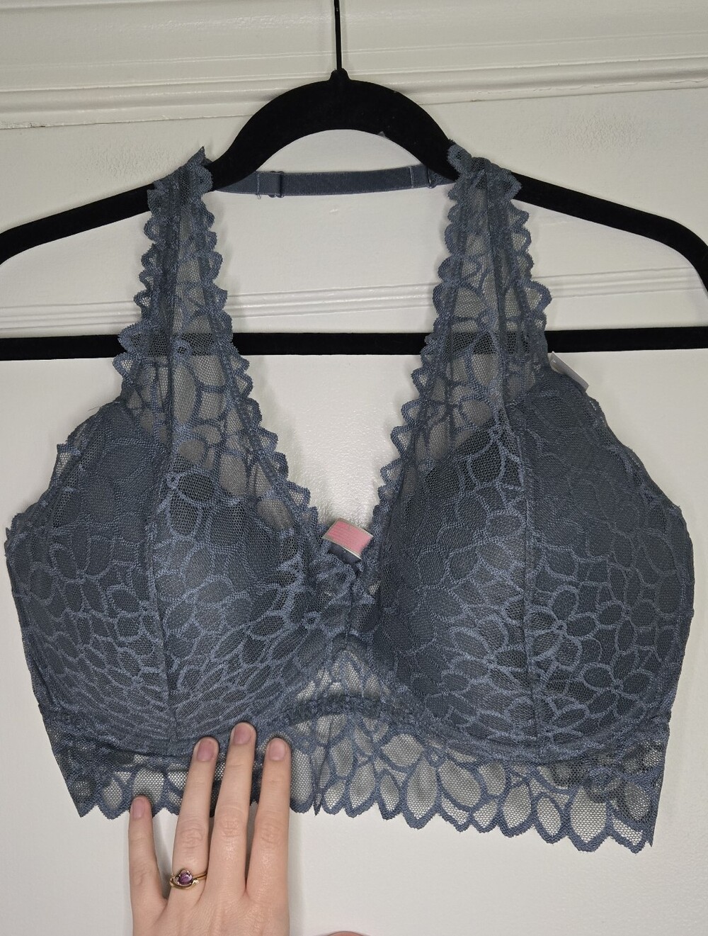 PINK Victoria’s Secret Lace Bralette Slate Blue Wireless Halter Bralette Top